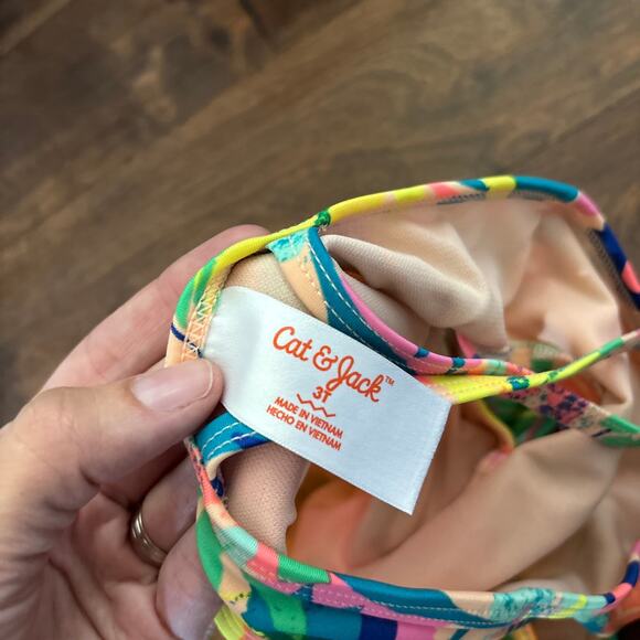 Cat and Jack Girls 3t Swimsuit Yellow Blue Green Floral One Piece Tropical - Picture 3 of 5